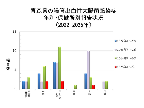 青森県の腸管出血性大腸菌感染症年別・保健所別報告状況